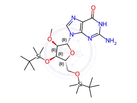 Chemical structure of Guanosine, 3',5'-bis-O-[(1,1-dimethylethyl)dimethylsilyl]-2'-O-methyl-