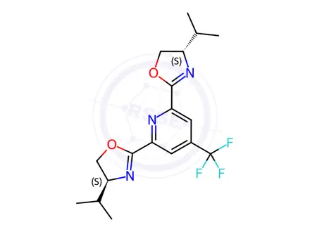 Chemical structure of 2,6-Bis[(4S)-4,5-dihydro-4-(1-methylethyl)-2-oxazolyl]-4-(trifluoromethyl)pyridine