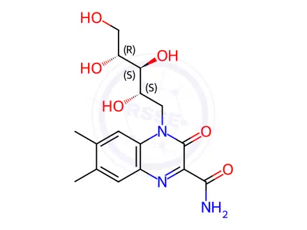 Chemical structure of quinoxaline-3,4-dihydro-6,7-dimethyl-3-keto-4-D-ribityl-2-carboxamide