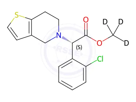 Chemical structure of Clopidogrel D3 Hydrogen sulphate-AR Grade-10 ppm/ACN
