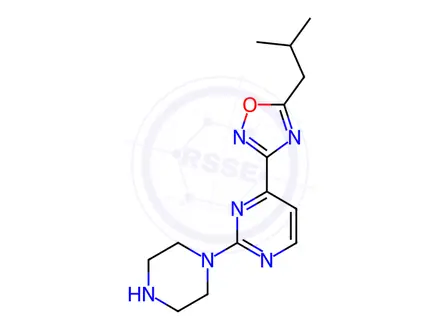 Chemical structure of 4-(5-Isobutyl-1,2,4-oxadiazol-3-yl)-2-piperazin-1-ylpyrimidine dihydrochloride