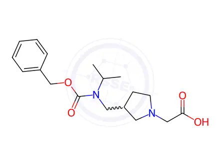 Chemical structure of 2-(3-((((Benzyloxy)carbonyl)(isopropyl)amino)methyl)pyrrolidin-1-yl)acetic acid