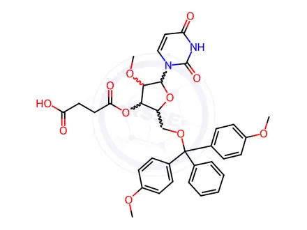 Chemical structure of Uridine, 5'-O-[bis(4-methoxyphenyl)phenylmethyl]-2'-O-methyl-, 3'-(hydrogen butanedioate)