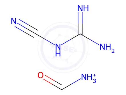 Chemical structure of Guanidine, N-cyano-, polymer with formaldehyde, ammonium salt