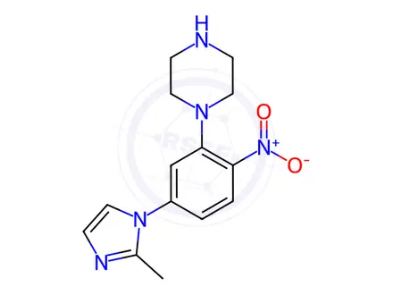 Chemical structure of 1-(5-(2-Methyl-1H-imidazol-1-yl)-2-nitrophenyl)-piperazine dihydrochloride