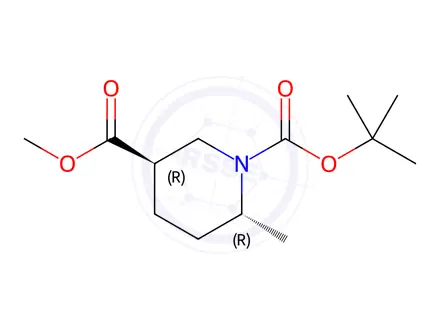 Chemical structure of rel-((3R,6R)-1-tert-butyl 3-methyl 6-methylpiperidine-1,3-dicarboxylate)
