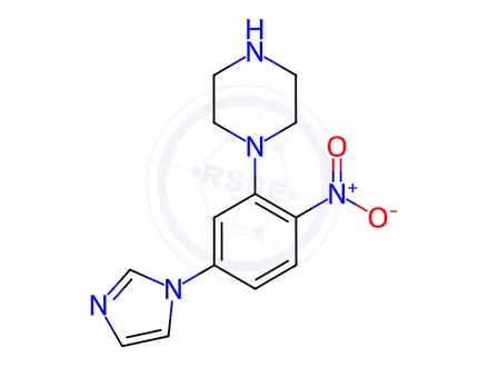 Chemical structure of 1-(5-(1H-Imidazol-1-yl)-2-nitrophenyl)-piperazine dihydrochloride
