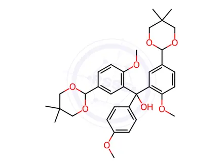 Chemical structure of 5-(5,5-Dimethyl-1,3-dioxan-2-yl)-α-[5-(5,5-dimethyl-1,3-dioxan-2-yl)-2-methoxyphenyl]-2-methoxy-α-(4-methoxyphenyl)benzenemethanol