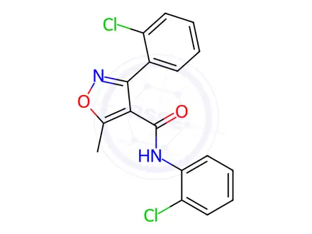 Chemical structure of N,3-bis(2-chlorophenyl)-5-methyl-4-isoxazolecarboxamide
