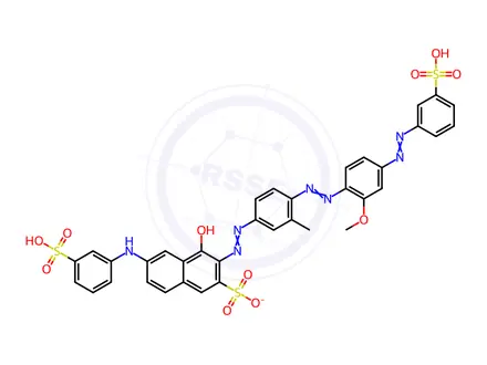 Chemical structure of trilithium-1-hydroxy-7-(3-sulfonatoanilino)-2-(3-methyl-4-(2-methoxy-4-(3-sulfonatophenylazo)phenylazo)phenylazo)naphthalene-3-sulfonate