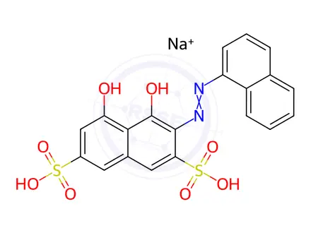 Chemical structure of Sodium (E)-2-(naphthalen-1-yldiazenyl)-3,6-disulfonaphthalene-1,8-bis(olate)