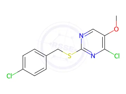 Chemical structure of 4-Chloro-2-{[(4-chlorophenyl)methyl]sulfanyl}-5-methoxypyrimidine