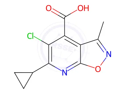 Chemical structure of 5-chloro-6-cyclopropyl-3-methylisoxazolo[5,4-b]pyridine-4-carboxylic acid
