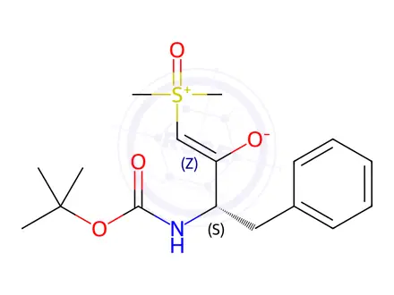 Chemical structure of Sulfoxonium, dimethyl-, (3S)-3-[[(1,1-dimethylethoxy)carbonyl]amino]-2-oxo-4-phenylbutylide