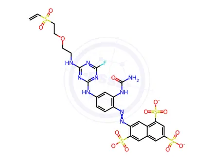 Chemical structure of 1,3,6-Naphthalenetrisulfonic acid, 7-2-(aminocarbonyl)amino-4-4-2-2-(ethenylsulfonyl)ethoxyethylamino-6-fluoro-1,3,5-triazin-2-ylaminophenylazo-, trisodium salt