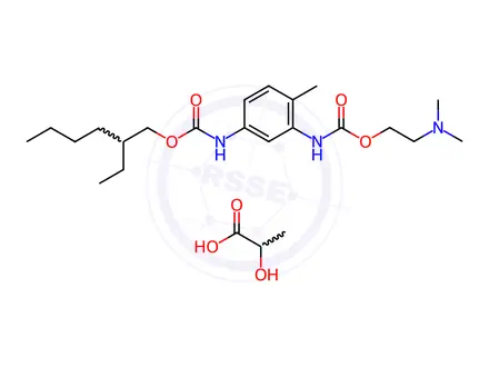 Chemical structure of lactic acid, compound with 3-[2-(dimethylamino)ethyl] 1-(2-ethylhexyl) toluene-2,4-dicarbamate (1:1)