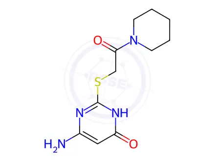 Chemical structure of 2-(2-OXO-2-(PIPERIDIN-1-YL)ETHYLTHIO)-6-AMINOPYRIMIDIN-4(1H)-ONE