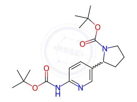 Chemical structure of tert-Butyl 2-(6-((tert-butoxycarbonyl)amino)pyridin-3-yl)pyrrolidine-1-carboxylate