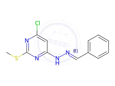 Chemical structure of 4-Chloro-2-(methylsulfanyl)-6-[(E)-2-(phenylmethylidene)hydrazin-1-yl]pyrimidine
