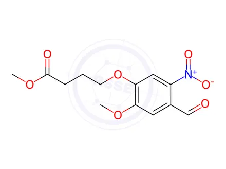 Chemical structure of Butanoic acid, 4-(4-formyl-2-methoxy-5-nitrophenoxy)-, methyl ester