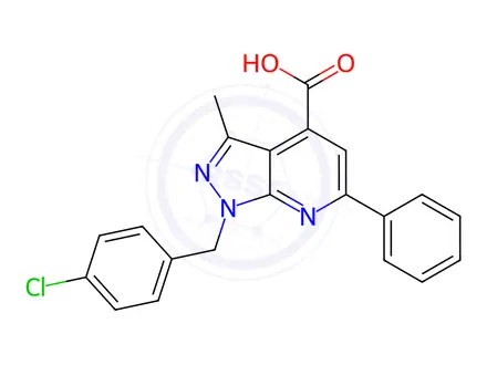 Chemical structure of 1-(4-chlorobenzyl)-3-methyl-6-phenyl-1H-pyrazolo[3,4-b]pyridine-4-carboxylic acid