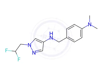 Chemical structure of 1-(2,2-difluoroethyl)-N-[4-(dimethylamino)benzyl]-1H-pyrazol-4-amine