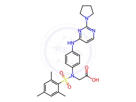 Chemical structure of Glycine, N-[4-[[2-(1-pyrrolidinyl)-4-pyrimidinyl]amino]phenyl]-N-[(2,4,6-trimethylphenyl)sulfonyl]-