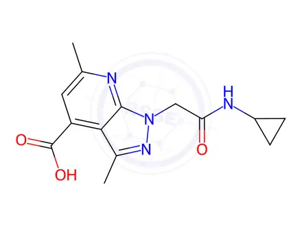 Chemical structure of 1-(2-(Cyclopropylamino)-2-oxoethyl)-3,6-dimethyl-1H-pyrazolo[3,4-b]pyridine-4-carboxylic acid
