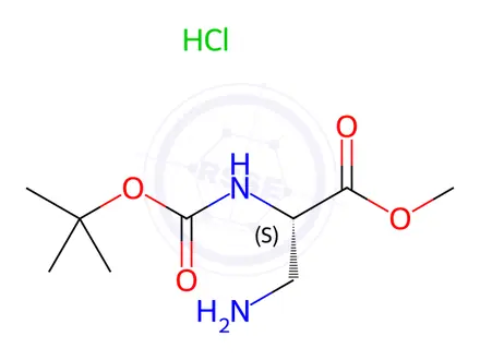 Chemical structure of (S)-Methyl 3-amino-2-((tert-butoxycarbonyl)amino)propanoate Hydrochloride