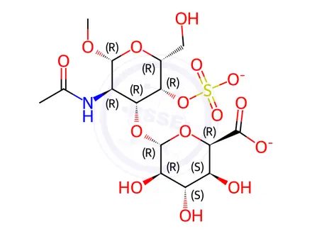 Chemical structure of methyl 2-acetamido-2-deoxy-3-O-(alpha-idopyranosyluronic acid)-4-O-sulfo-beta-galactopyranoside