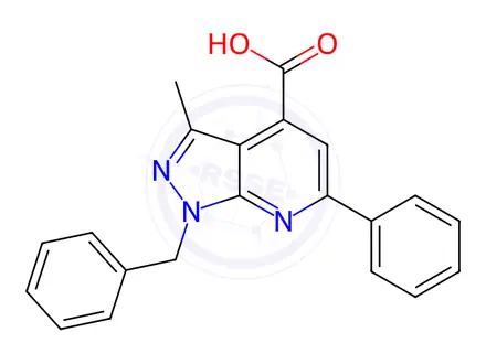 Chemical structure of 1-benzyl-3-methyl-6-phenyl-1H-pyrazolo[3,4-b]pyridine-4-carboxylic acid