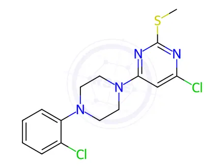 Chemical structure of 4-Chloro-6-[4-(2-chlorophenyl)piperazin-1-yl]-2-(methylsulfanyl)pyrimidine