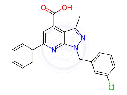 Chemical structure of 1-(3-Chlorobenzyl)-3-methyl-6-phenyl-1h-pyrazolo[3,4-b]pyridine-4-carboxylic acid