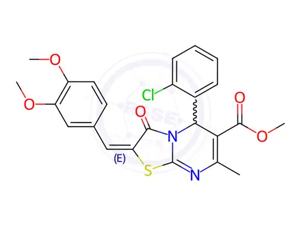 Chemical structure of methyl 5-(2-chlorophenyl)-2-(3,4-dimethoxybenzylidene)-7-methyl-3-oxo-2,3-dihydro-5H-[1,3]thiazolo[3,2-a]pyrimidine-6-carboxylate
