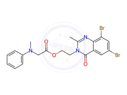 Chemical structure of Glycine, N-methyl-N-phenyl-, 2-(6,8-dibromo-2-methyl-4-oxo-3(4H)-quina zolinyl)ethyl ester