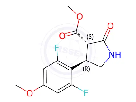 Chemical structure of (3S,4R)-methyl 4-(2,6-difluoro-4-methoxyphenyl)-2-oxopyrrolidine-3-carboxylate