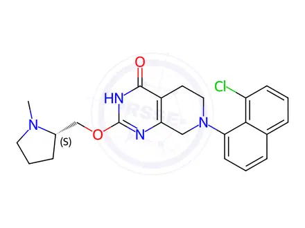 Chemical structure of (S)-7-(8-chloronaphthalen-1-yl)-2-((1-methylpyrrolidin-2-yl)methoxy)-5,6,7,8-tetrahydropyrido[3,4-d]pyrimidin-4(1H)-one