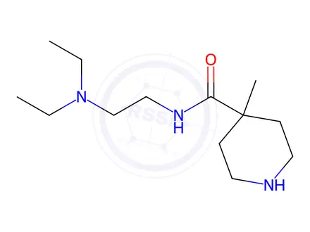 Chemical structure of 4-(N-Diethylaminoethyl)-4-methylpiperidine amide Hydrochloride