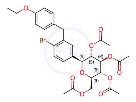 Chemical structure of Dapagliflozin 4-bromo tetraacetate impurity