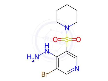 Chemical structure of 3-Bromo-4-hydrazinyl-5-(piperidin-1-ylsulfonyl)pyridine