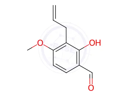 Chemical structure of Benzaldehyde, 2-hydroxy-4-methoxy-3-(2-propen-1-yl)-