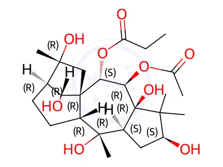 Chemical structure of (14R)-Grayanotoxane-3β,5,6β,7α,10,14,16-heptol 6-acetate 7-propanoate