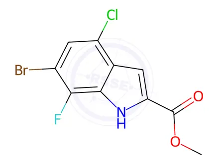 Chemical structure of Methyl 6-bromo-4-chloro-7-fluoro-1H-indole-2-carboxylate