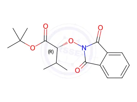 Chemical structure of Butanoic acid, 2-[(1,3-dihydro-1,3-dioxo-2H-isoindol-2-yl)oxy]-3-methyl-, 1,1-dimethylethyl ester, (2R)-