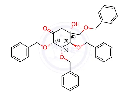 Chemical structure of (2S,3S,4S,5R)-5-Hydroxy-2,3,4-tris(phenylmethoxy)-5-[(phenylmethoxy)methyl]-cyclohexanone