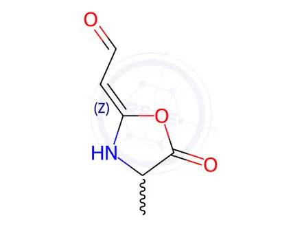 Chemical structure of Acetaldehyde, (4-methyl-5-oxo-2-oxazolidinylidene)-(9CI)