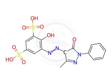 Chemical structure of sodium [5-[(4,5-dihydro-3-methyl-5-oxo-1-phenyl-1H-pyrazol-4-yl)azo]-4-hydroxybenzene-1,3-disulphonato(4-)]chromate(1-)