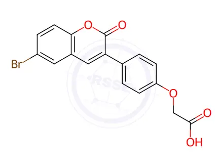 Chemical structure of 2-(4-(6-Bromo-2-oxo-2H-chromen-3-yl)phenoxy)acetic acid