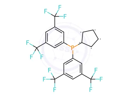 Chemical structure of (R)-(-)-1-[(S)-2-(Di(3,5-Bis-Trifluoromethylphenyl)Phosphino)Ferrocenyl]Ethyldicyclohexylphosphine