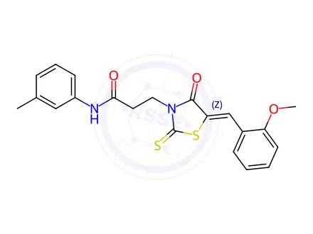 Chemical structure of (Z)-3-(5-(2-methoxybenzylidene)-4-oxo-2-thioxothiazolidin-3-yl)-N-(m-tolyl)propanamide
